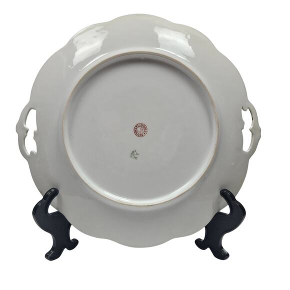 Antique AK/CD LIMOGES French Hand Painted Poppy Gold Trim Handled Cake Plate 10" - Picture 2 of 8